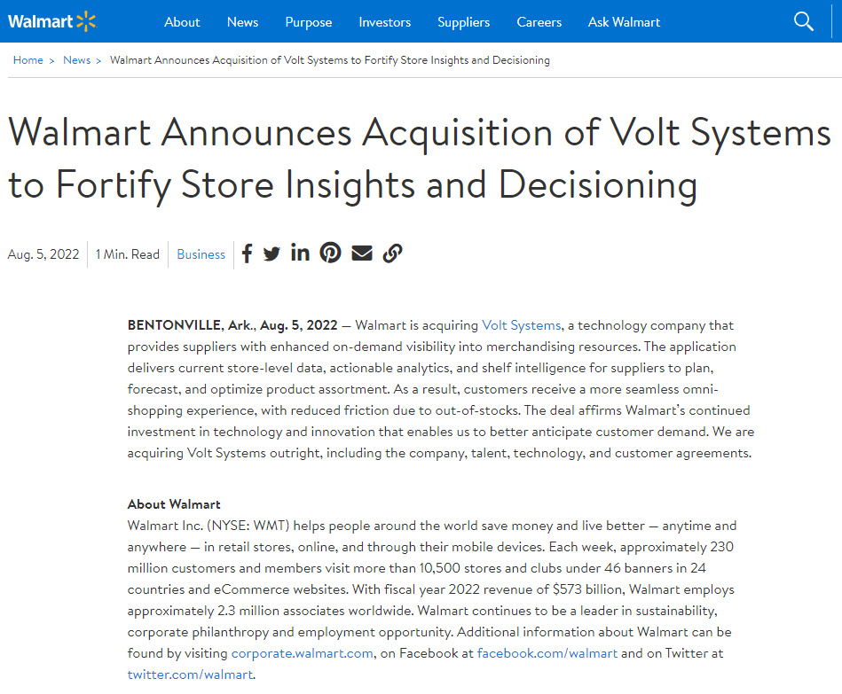 【西邮最前线】沃尔玛宣布收购Volt Systems，加强供应链管理-西邮物流